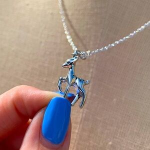 NWT Sterling Silver Plated Chain & Deer Alloy Metal Charm Necklace